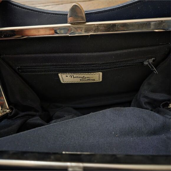 Vintage Naturalizer Navy Structured Handbag — Simulated Leather — 9.5” x 6.5” - Picture 8 of 11